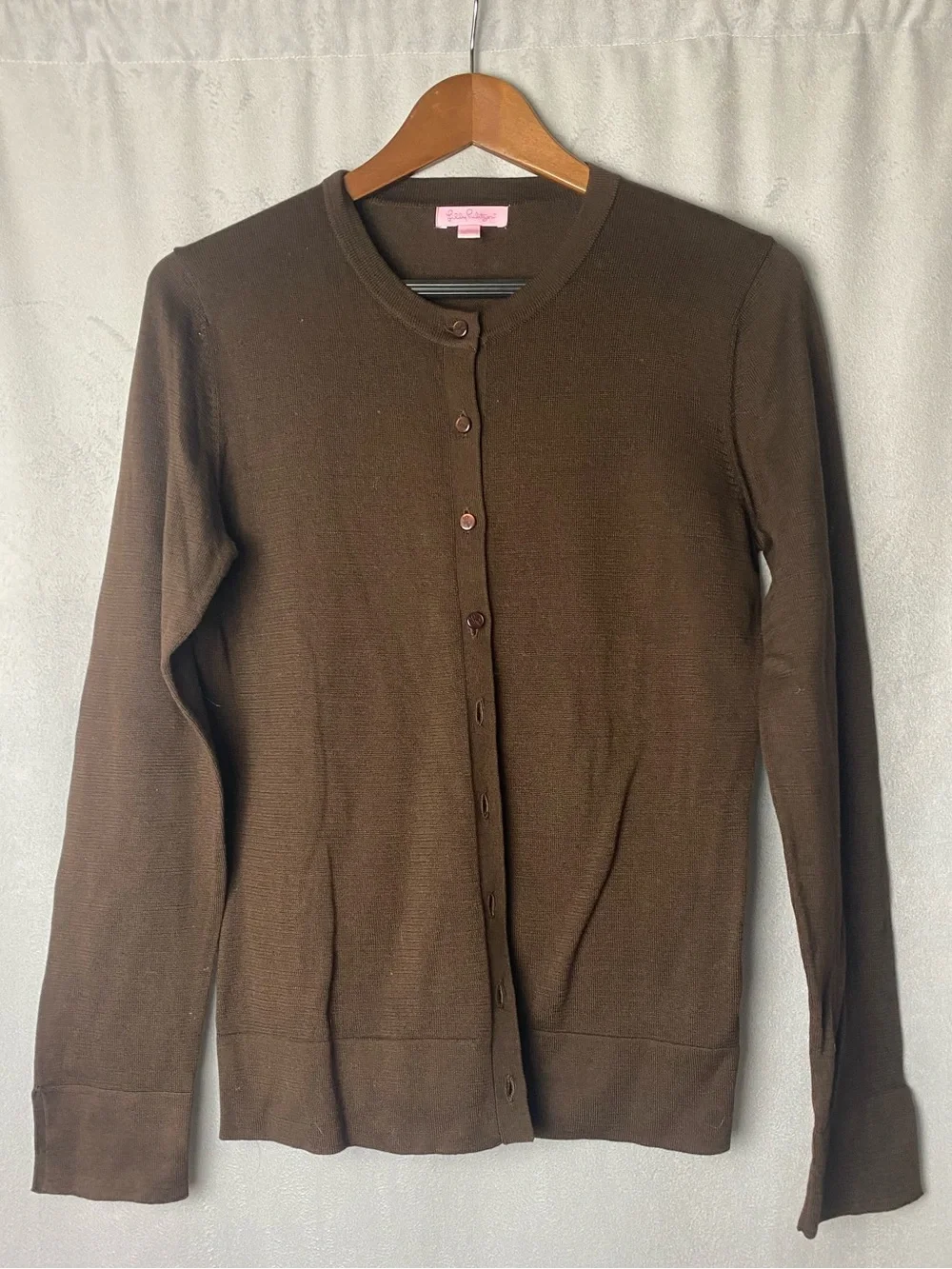 Lilly Pulitzer Cotton Chocolate Brown Quiet Luxury Cardigan Minimialist L